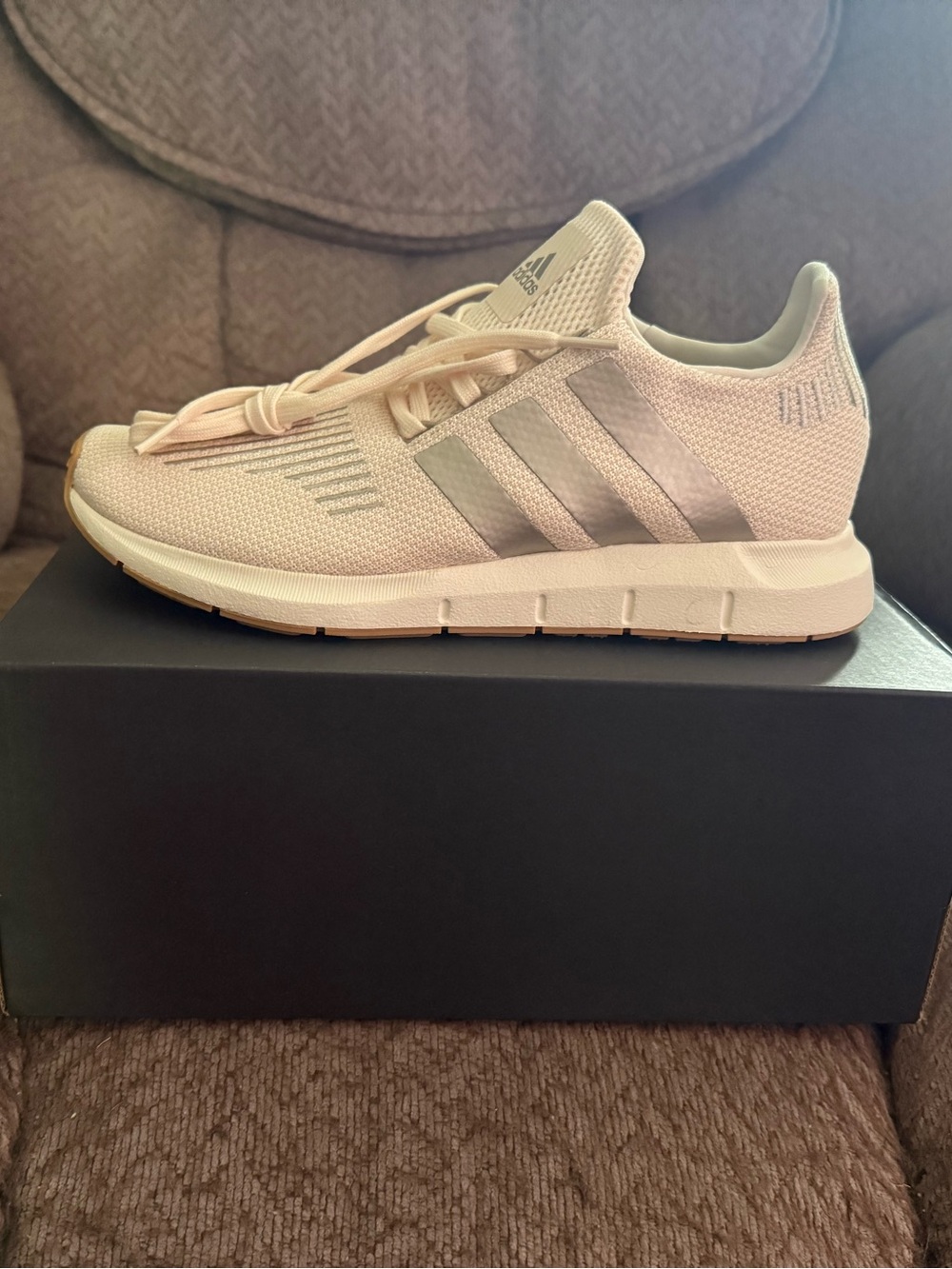 adidas Women’s Light Cream Athletic Sneakers with Bronze Stripes